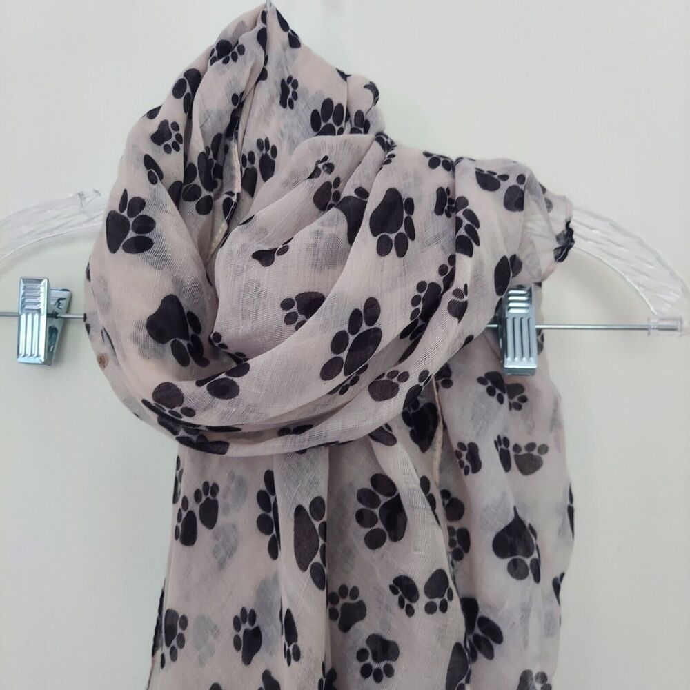 Puppy Print Dog Paw Scarf Shawl Black White 34" X 72"